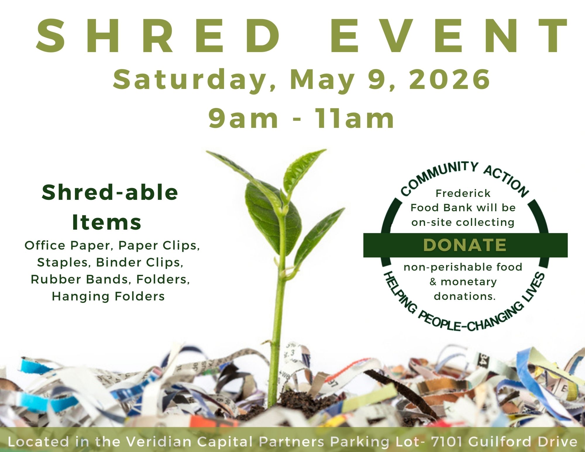 Veridian Capital Partners is hosting a Community Paper Shredding Event on May 9th, 2026 in Frederick MD